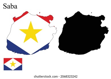 Set of maps of Saba. Flag on the map. Silhouette of the card. Vector illustration