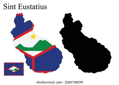 Set of maps of Sint Eustatius. Flag on the map. Silhouette of the card. Vector illustration