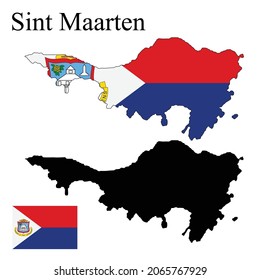 Conjunto de mapas de Sint Maarten. Marca en el mapa. Silhouette de la tarjeta. Ilustración del vector