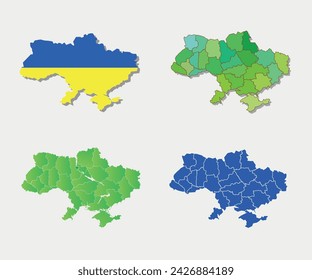 Set of maps of Ukraine. Contours of Ukraine on a white background. Vector illustration