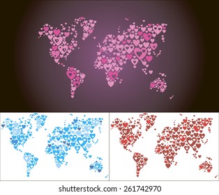 a set of maps of the world. Hearts which is composed of different colors of different sizes