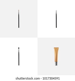 Set of maquillage realistic symbols with cream, blending brush, cosmetic stick and other icons for your web mobile app logo design.