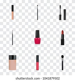Set of maquillage realistic symbols with nail polish, fashion equipment, mascara and other icons for your web mobile app logo design.