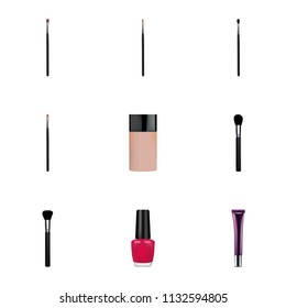 Set of maquillage realistic symbols with nail polish, beauty accessory, fashion equipment and other icons for your web mobile app logo design.