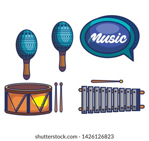 set of maracas with drum and marimba instruments