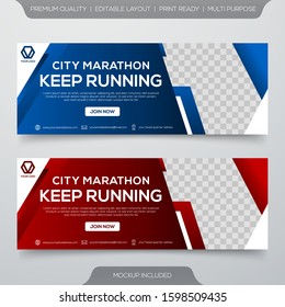 set of marathon banner template design with modern style and minimalist concept