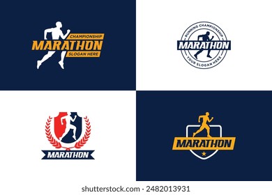 Set of marathon competition logo design