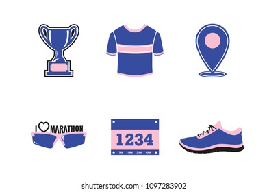 Set of marathon flat icon design, vector illustration.