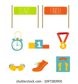 Set of marathon flat icon design, vector illustration.