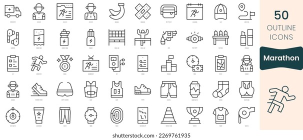 Set of marathon icons. Thin linear style icons Pack. Vector Illustration