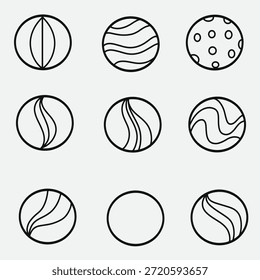 Conjunto de bola de mármol con estilo de contorno bueno para el icono, símbolo, diseño de elementos, libro para colorear, etc