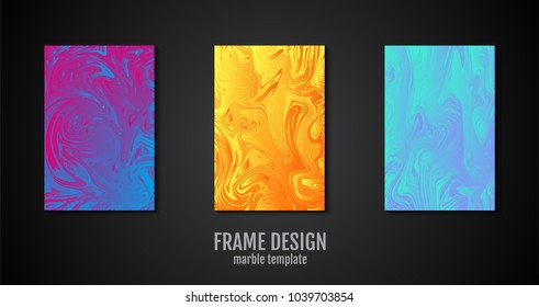 Set of marble colored frame design vector illustration. Shape for text. Template design for business cards, invitations, gift cards, flyers, brochures. Marbling texture. Line gradient halftone