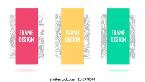 Set of marble colored frame design vector illustration. Shape for text. Template design for business cards, invitations, gift cards, flyers, brochures. Marbling texture. Line gradient halftone