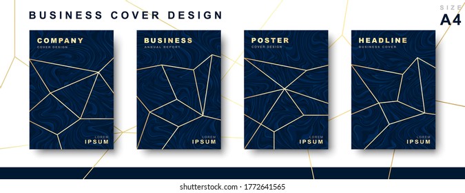 Set of marble cover design with geometric lines