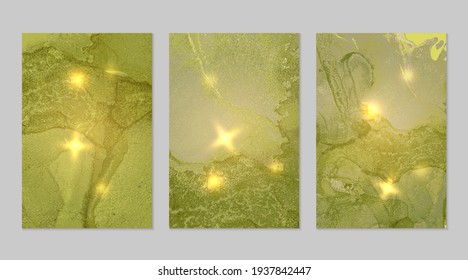 Decoración de mármol. Texturas geolocalizadas verdes y doradas con brillo