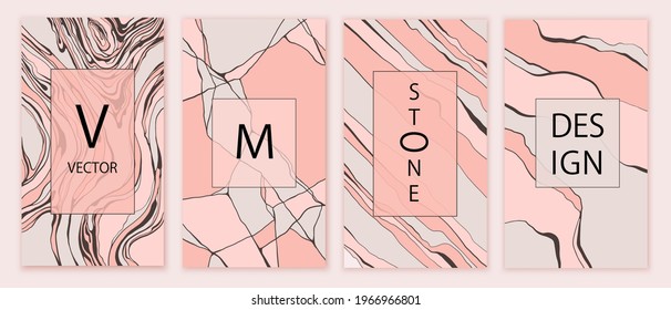 Set of marble stone backgrounds. Black and pink  abstract waves, curls, natural texture. imitation Marble. Luxury ink, liquid stains, abstract landscape. 