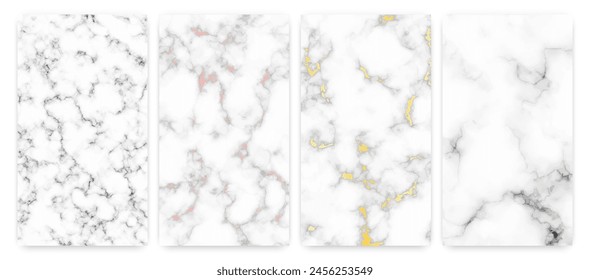 Set of marble texture backgrounds. Set of four different abstract backdrops of marble granite stone. Vector illustration