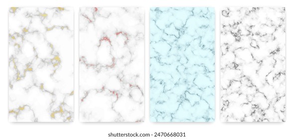 Set of marble texture backgrounds. Set of four different abstract backdrops of marble granite stone. Vector illustration