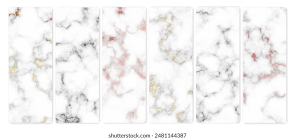 Set of marble texture backgrounds. Set of six different abstract backdrops of marble granite stone. Vector illustration