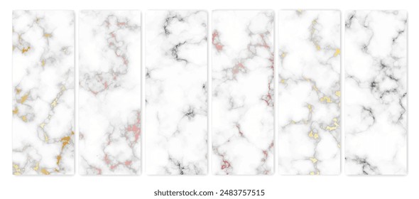 Set of marble texture backgrounds. Set of six different abstract backdrops of marble granite stone. Vector illustration