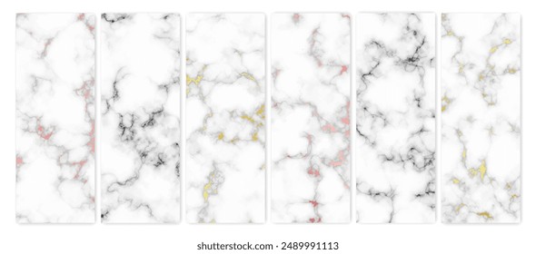 Set of marble texture backgrounds. Set of six different abstract backdrops of marble granite stone. Vector illustration