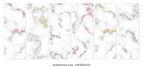 Set of marble texture backgrounds. Set of six different abstract backdrops of marble granite stone. Vector illustration