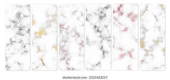 Set of marble texture backgrounds. Set of six different abstract backdrops of marble granite stone. Vector illustration