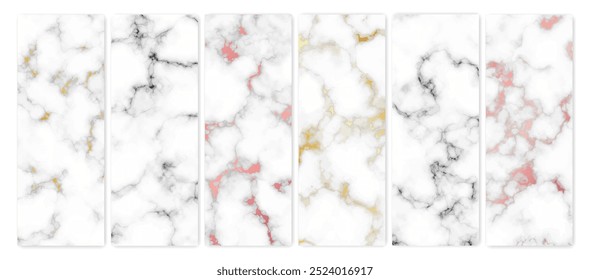 Set of marble texture backgrounds. Set of six different abstract backdrops of marble granite stone. Vector illustration