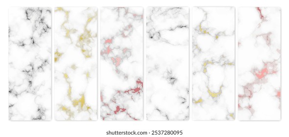 Set of marble texture backgrounds. Set of six different abstract backdrops of marble granite stone. Vector illustration