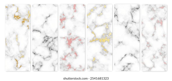 Set of marble texture backgrounds. Set of six different abstract backdrops of marble granite stone. Vector illustration