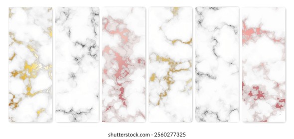 Set of marble texture backgrounds. Set of six different abstract backdrops of marble granite stone. Vector illustration
