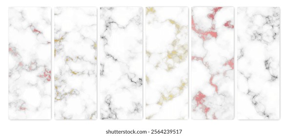 Set of marble texture backgrounds. Set of six different abstract backdrops of marble granite stone. Vector illustration