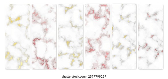 Set of marble texture backgrounds. Set of six different abstract backdrops of marble granite stone. Vector illustration