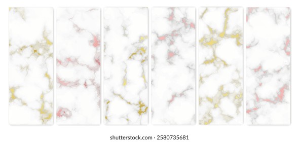 Set of marble texture backgrounds. Set of six different abstract backdrops of marble granite stone. Vector illustration