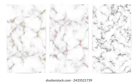 Set of marble texture backgrounds. Set of three different abstract backdrops of marble granite stone. Vector illustration