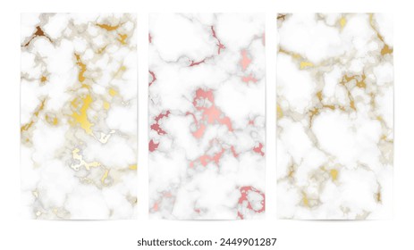 Set of marble texture backgrounds. Set of three different abstract backdrops of marble granite stone. Vector illustration