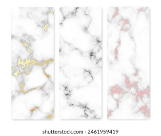 Set of marble texture backgrounds. Set of three different abstract backdrops of marble granite stone. Vector illustration