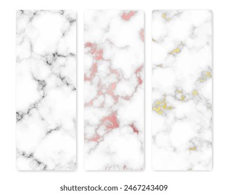 Set of marble texture backgrounds. Set of three different abstract backdrops of marble granite stone. Vector illustration