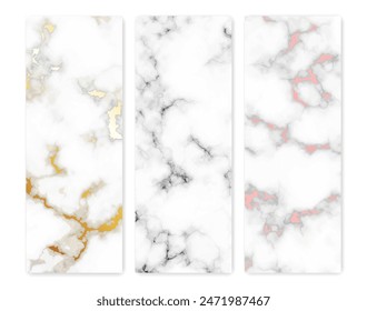 Set of marble texture backgrounds. Set of three different abstract backdrops of marble granite stone. Vector illustration