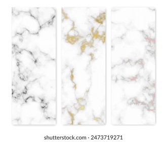 Set of marble texture backgrounds. Set of three different abstract backdrops of marble granite stone. Vector illustration