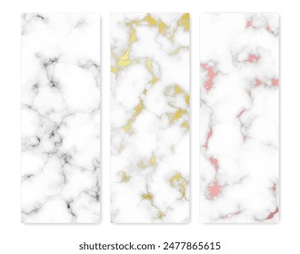 Set of marble texture backgrounds. Set of three different abstract backdrops of marble granite stone. Vector illustration