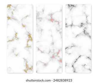 Set of marble texture backgrounds. Set of three different abstract backdrops of marble granite stone. Vector illustration