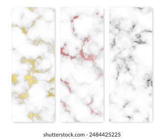 Set of marble texture backgrounds. Set of three different abstract backdrops of marble granite stone. Vector illustration