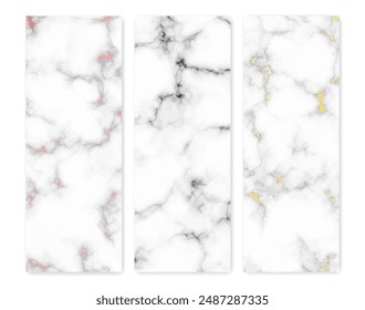 Set of marble texture backgrounds. Set of three different abstract backdrops of marble granite stone. Vector illustration