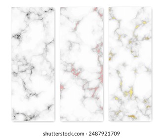 Set of marble texture backgrounds. Set of three different abstract backdrops of marble granite stone. Vector illustration