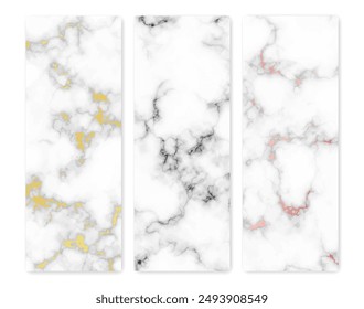 Set of marble texture backgrounds. Set of three different abstract backdrops of marble granite stone. Vector illustration