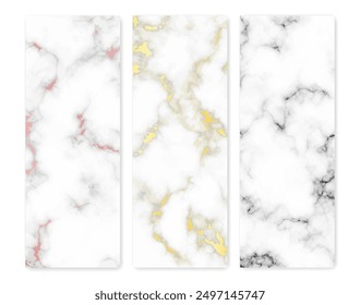 Set of marble texture backgrounds. Set of three different abstract backdrops of marble granite stone. Vector illustration