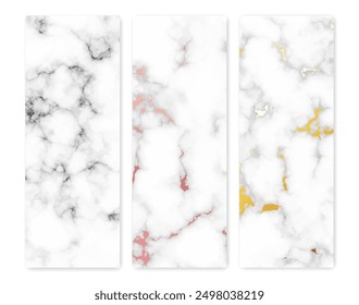 Set of marble texture backgrounds. Set of three different abstract backdrops of marble granite stone. Vector illustration