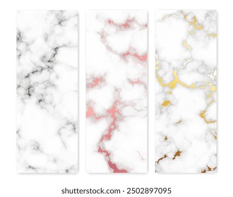 Set of marble texture backgrounds. Set of three different abstract backdrops of marble granite stone. Vector illustration