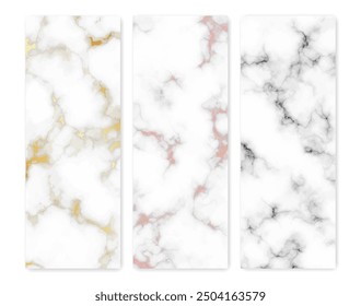 Set of marble texture backgrounds. Set of three different abstract backdrops of marble granite stone. Vector illustration